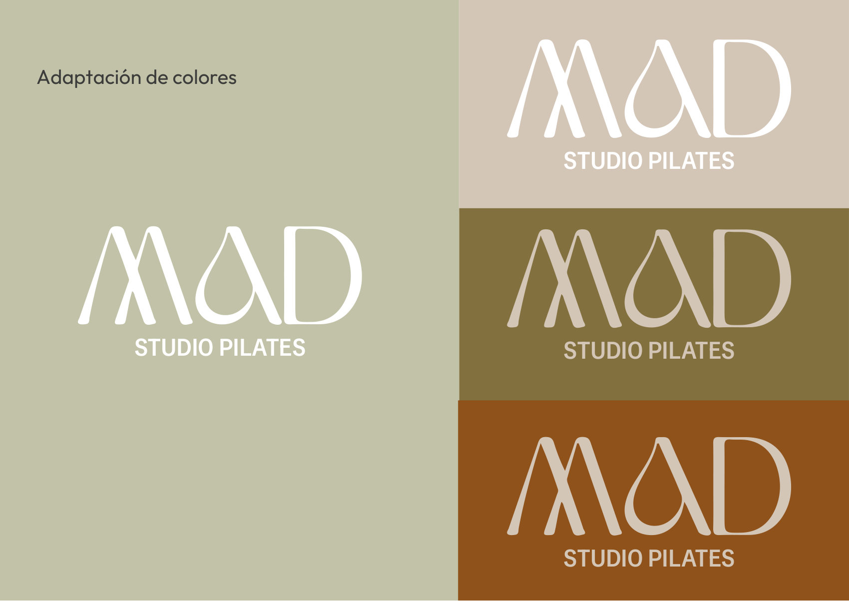 Versiones del logotipo MAD sobre la paleta cromática