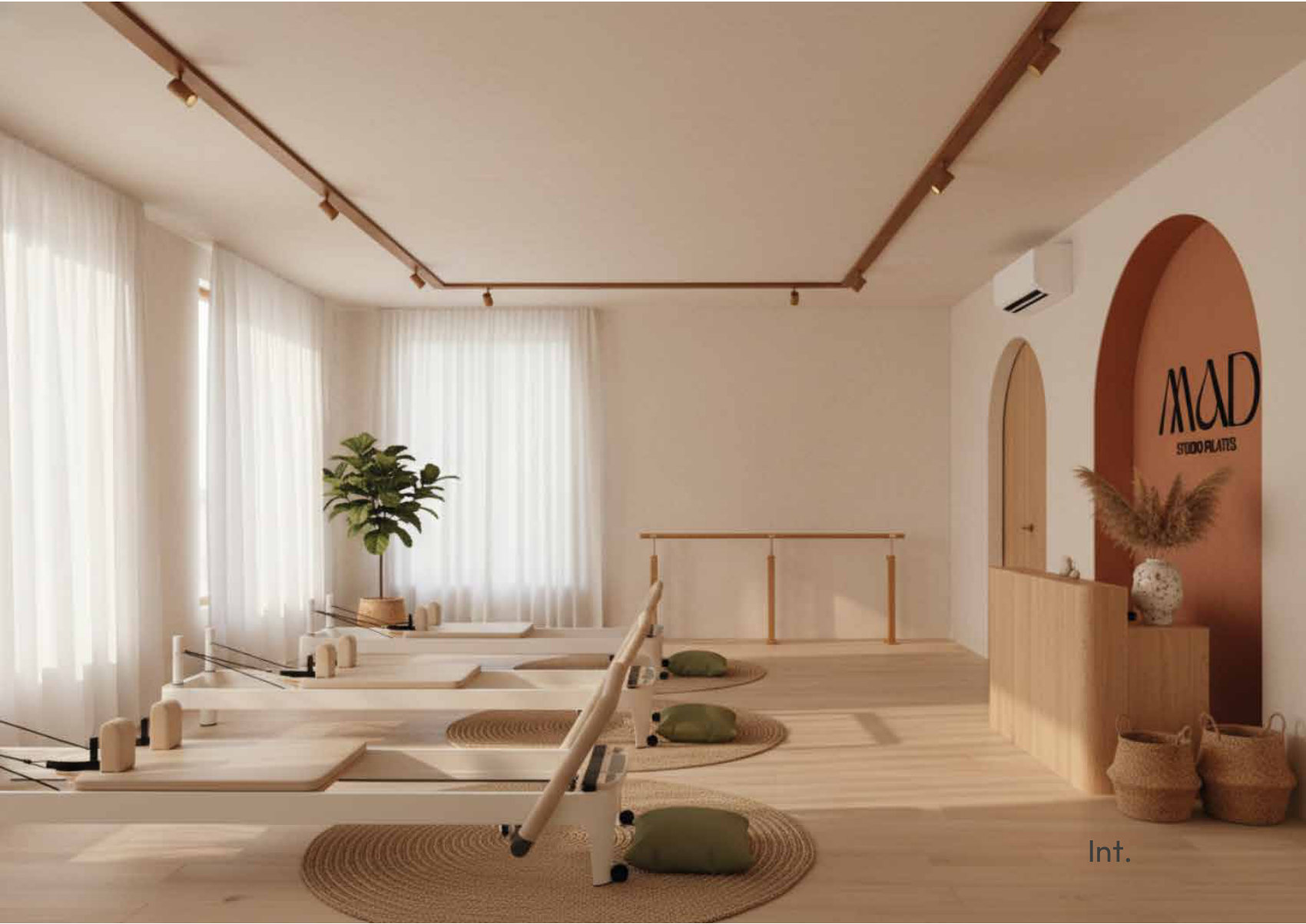 Visualización conceptual del interior MAD Studio Pilates