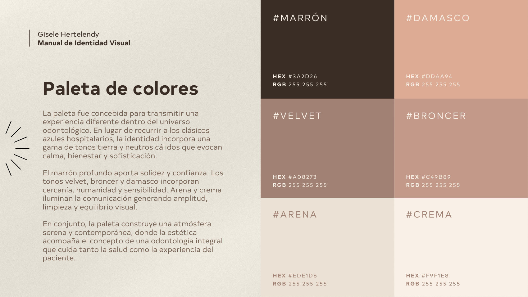 Paleta cálida de la identidad de Gisele Hertelendy